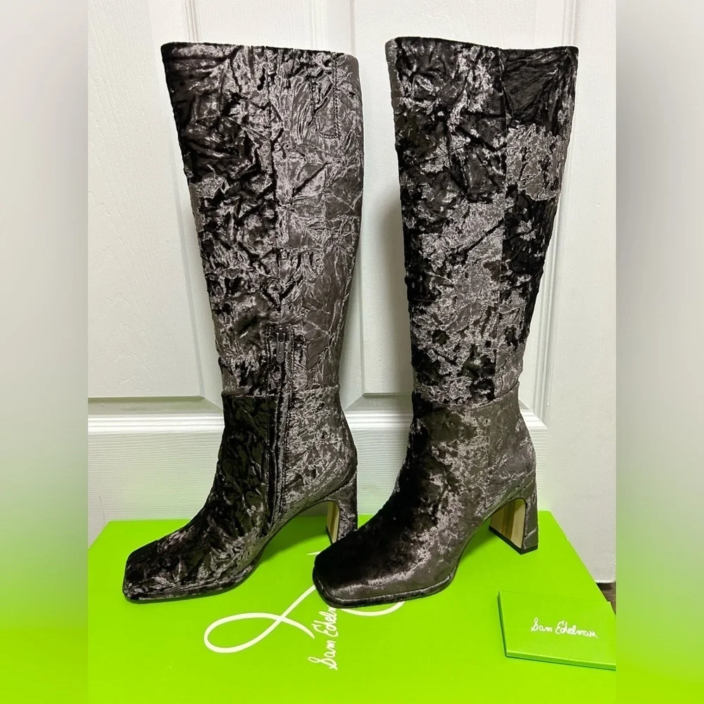 Sam Edelman Crushed Velvet Over the Knee Boots - Black